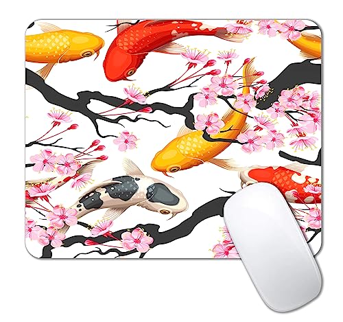IMAYONDIA Mauspad, japanische Sakura Mauspads für kabellose Maus, rutschfestes Gummi, kleines tragbares Koi-Fisch-Mauspad für Laptop & PC & Mac von IMAYONDIA
