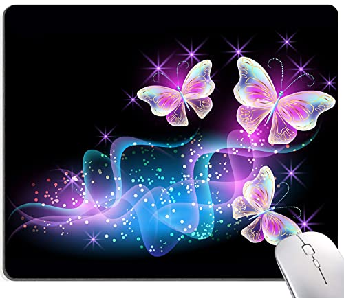 IMAYONDIA Mauspad, leuchtende Nacht, rosa Schmetterlinge, Mauspad, quadratisches wasserdichtes Mauspad, rutschfeste Gummiunterseite, Mauspads für Computer Laptop von IMAYONDIA