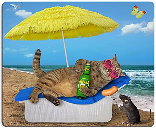 IMAYONDIA Mauspad, lustige Katze am Strand, personalisiertes wasserdichtes Mauspad, rechteckiges individuelles Mauspad mit Designs, rutschfestes Gummi, glattes Mauspad für Laptop von IMAYONDIA