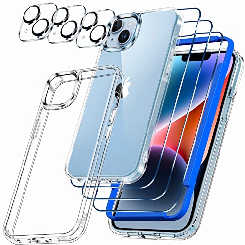 IMBZBK 10 in 1 Handyhülle für iPhone 14 Plus Hülle Case Zubehör mit 3 Stück Panzer Schutz Glas 3 Stück Kameraschutz 360 Grad Schutzhülle Clear Kompatibel mit MagSafe Cover Dünn Durchsichtig von IMBZBK