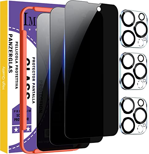 IMBZBK [3+3 Pack] für Apple iPhone 14 Pro Max Blickschutzfolie Gehärtetes Glas Zubehör 3 Pack 9H Anti-Spy Sichtschutz für iPhone 14 Pro Max 3 Pack Kameraobjektivschutz Hüllenfreundlich von IMBZBK