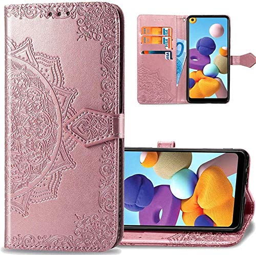 IMEIKONST Brieftasche Etui für Galaxy S9 Hülle Mandala Geprägt Gehäuse Prämie Flip Magnetisch Ständer Schutzhülle Tasche Handyhülle für Samsung Galaxy S9 Mandala Rose Gold SD von IMEIKONST