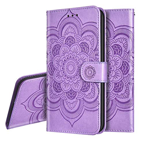 IMEIKONST Case für Oppo Reno 4 Pro 5G Mandala Hülle Embossed Premium Leder Flip Brieftasche Kartenfächern Magnetic Ständer Schutzhülle Handyhülle für Oppo Reno 4 Pro 5G Mandala Purple LD von IMEIKONST