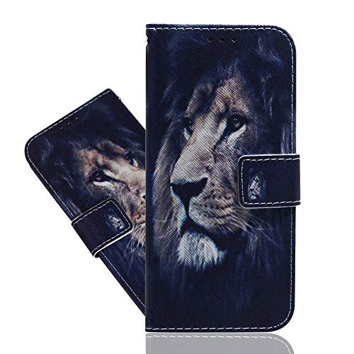 IMEIKONST Flip Case für Moto E6 Play Hülle Cool Gemalt Durable Premium PU Leder Brieftasche Magnetic Clasp Ständer Schutzhülle Handyhülle für Motorola Moto E6 Play Lion TXZH von IMEIKONST