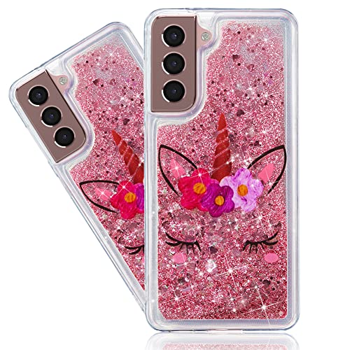 IMEIKONST Glitzer Handy Hülle für Samsung Galaxy S23, Airbag Fallschutz Treibsand Pailletten Stoßfest Handyhülle klar TPU Bumper Silikon Schutzhülle Case für Samsung S23. Bling Eyelash Unicorn XY1 von IMEIKONST