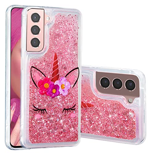 IMEIKONST Glitzer Handy Hülle für Samsung Galaxy S24, Airbag Fallschutz Treibsand Pailletten Stoßfest Handyhülle klar Bumper Silikon Schutzhülle Case für Samsung S24. Bling Eyelash Unicorn XY1 von IMEIKONST