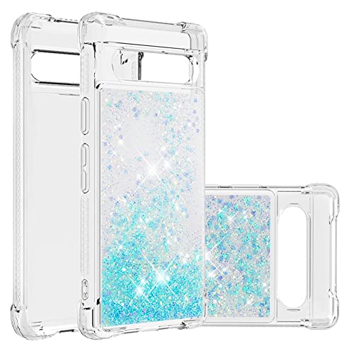 IMEIKONST Glitzer Hülle Kompatibel mit Google Pixel 8 Pro, Handyhülle Flüssig Mädchen Treibsand Schuzhülle Transparent klar Stoßfest TPU Bumper Silikon Case für Google Pixel 8 Pro. Star Blue YBW von IMEIKONST