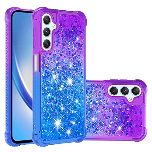 IMEIKONST Glitzer Hülle Kompatibel mit Samsung Galaxy A24 Handyhülle Flüssig Mädchen Treibsand Schuzhülle Glitzer klar TPU Bumper Silikon Case Cover für Samsung A24. Verlauf Lila Blau YB von IMEIKONST