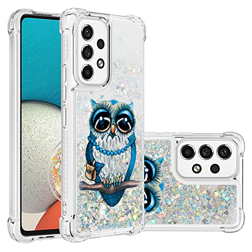 IMEIKONST Glitzer Hülle Kompatibel mit Samsung Galaxy A53 5G, Handyhülle Flüssig Mädchen Treibsand Glitzer klar Stoßfest TPU Bumper Silikon Schuzhülle für Samsung A53 5G. Bling Eule YB von IMEIKONST