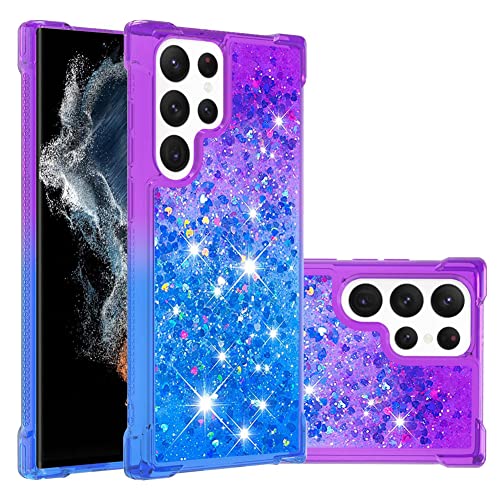 IMEIKONST Glitzer Hülle Kompatibel mit Samsung Galaxy S23 Ultra Handyhülle Flüssig Mädchen Treibsand Schuzhülle Glitzer klar TPU Bumper Silikon Case Cover für Samsung S23 Ultra. Verlauf Lila Blau YB von IMEIKONST