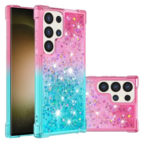 IMEIKONST Glitzer Hülle Kompatibel mit Samsung Galaxy S24 Ultra Handyhülle Flüssig Mädchen Treibsand Schuzhülle Glitzer klar TPU Bumper Silikon Case Cover für Samsung S24 Ultra. Verlauf Rosa Blau YB von IMEIKONST