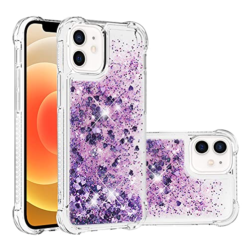 IMEIKONST Glitzer Hülle Kompatibel mit iPhone 12 Mini, Handyhülle Flüssig Mädchen Treibsand Schuzhülle Glitzer klar Stoßfest TPU Bumper Silikon Case für iPhone 12 Mini. Love Purple YBW von IMEIKONST