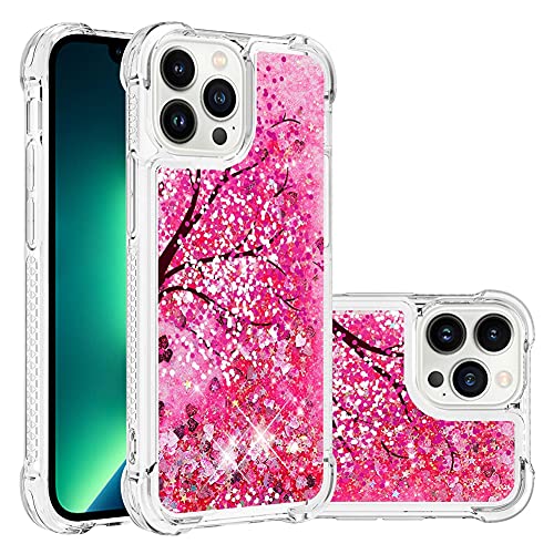 IMEIKONST Glitzer Hülle Kompatibel mit iPhone 14 Pro Max, Handyhülle Flüssig Mädchen Treibsand Transparente klar Stoßfest TPU Bumper Silikon Schuzhülle für iPhone 14 Pro Max. Bling Kirschblüten YB von IMEIKONST