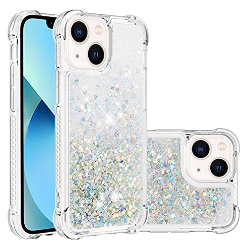 IMEIKONST Glitzer Hülle Kompatibel mit iPhone 15 Plus, Handyhülle Flüssig Mädchen Treibsand Schuzhülle Glitzer klar Stoßfest TPU Bumper Silikon Case für iPhone 15 Plus. Love Silver YBW von IMEIKONST