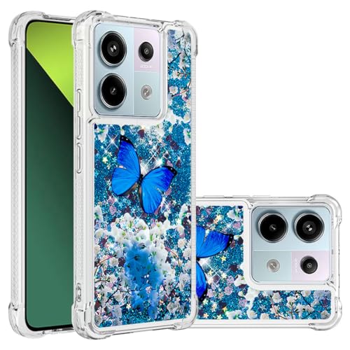 IMEIKONST Glitzer Hülle für Redmi Note 13 Pro 5G, Stoßfest Handyhülle Transparent Slim Silikon TPU Glitzernde Frauen und Mädchen Schutzhülle für Redmi Note 13 Pro 5G. Bling Blauer Schmetterling YB von IMEIKONST