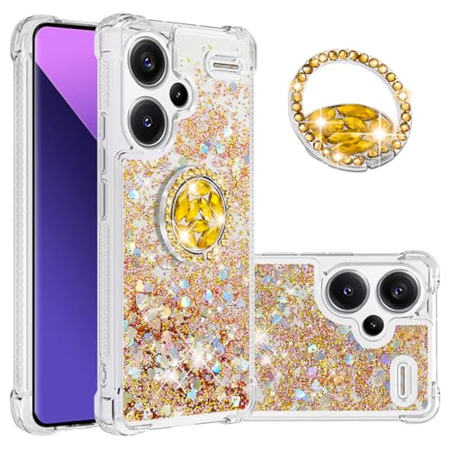 IMEIKONST Glitzer Hülle für Redmi Note 13 Pro Plus 5G Handyhülle mit Ring Ständer, Pailletten Flüssig Treibsand Transparenter Schutzhülle Stoßfest TPU Cover für Redmi Note 13 Pro+ 5G. Love Gold YBZ von IMEIKONST