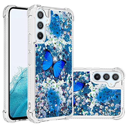 IMEIKONST Glitzer Hülle für Samsung Galaxy A54 5G, Airbag Fallschutz Treibsand Pailletten Stoßfest Handyhülle klar Bumper Silikon Schutzhülle Case für Samsung A54 5G. Bling Blauer Schmetterling YB von IMEIKONST