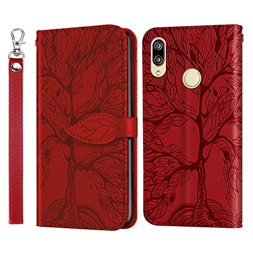 IMEIKONST Handyhülle Kompatibel Mit Huawei Y7 2019 Hülle, Flip Brieftasche Tasche Premium Leder Handyhülle mit Magnetverschluss Schutzhülle für Huawei Y7 2019. Tree Red RXZ von IMEIKONST