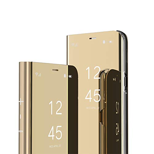 IMEIKONST Huawei Mate 10 Pro Hülle Bookstyle Spiegel Makeup Clear View Ständer Full Body Schutzhüllen Bumper Flip Folio Handyhülle Hülle für Huawei Mate 10 Pro Flip Mirror: Golden QH von IMEIKONST