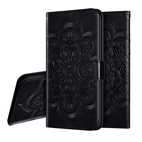 IMEIKONST Huawei Mate 20 Hülle Mandala Embossed Premium Leder Flip Brieftasche Kartenfächern Holder Magnetic Ständer Schutzhülle Handyhülle für Huawei Mate 20 Mandala Black LD von IMEIKONST