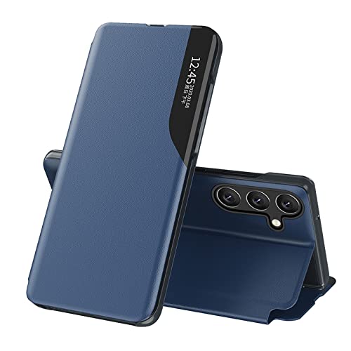 IMEIKONST Hülle für Samsung Galaxy A34 5G, Premium PC + PU Leder Schutzhülle mit Sichtfenster Transparente Fenster, Klappbarer Ständer Stoßfest Tasche Handyhülle für Samsung A34 5G. Blau QH1 von IMEIKONST