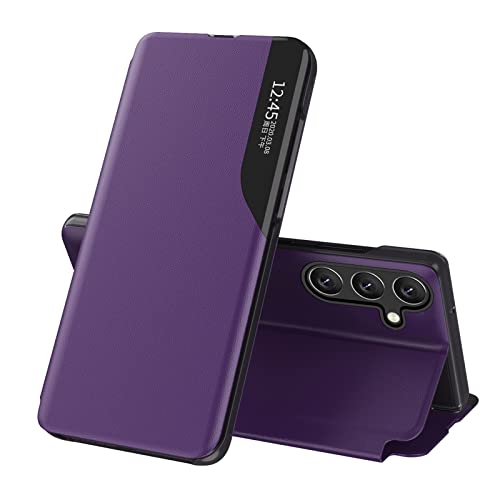 IMEIKONST Hülle für Samsung Galaxy A34 5G, Premium PC + PU Leder Schutzhülle mit Sichtfenster Transparente Fenster, Klappbarer Ständer Stoßfest Tasche Handyhülle für Samsung A34 5G. Lila QH1 von IMEIKONST