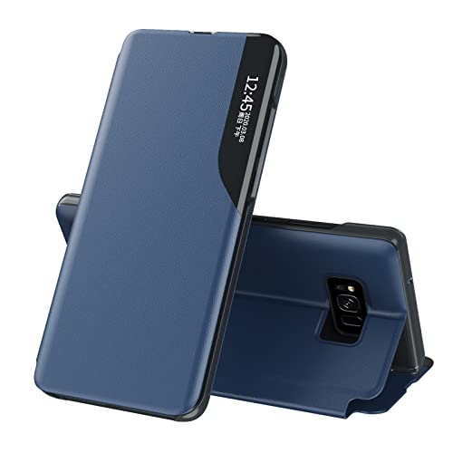 IMEIKONST Hülle für Samsung Galaxy S8, Premium PC + PU Leder Schutzhülle mit Sichtfenster Transparente Fenster, Klappbarer Ständer Stoßfest Tasche Handyhülle für Samsung S8. Blau QH1 von IMEIKONST