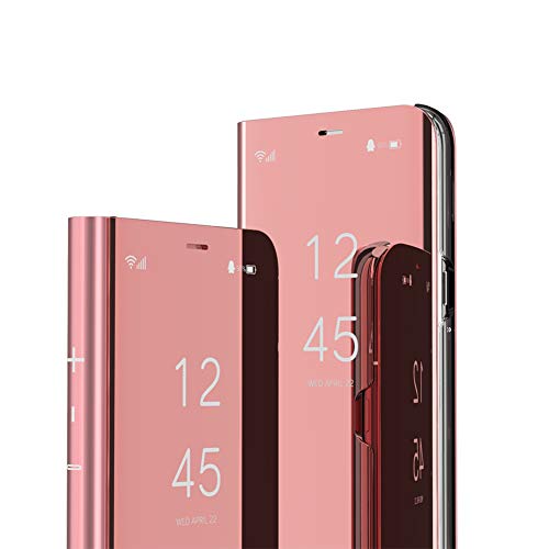 IMEIKONST Hülle für Samsung Galaxy Z Fold 4, Buchstil Handyhülle Spiegel Standfunktion 360 Grad Stoßfest Schutzhüllen Lederhülle Tasche Klappbar für Samsung Z Fold 4. Flip Mirror Roségold QH von IMEIKONST