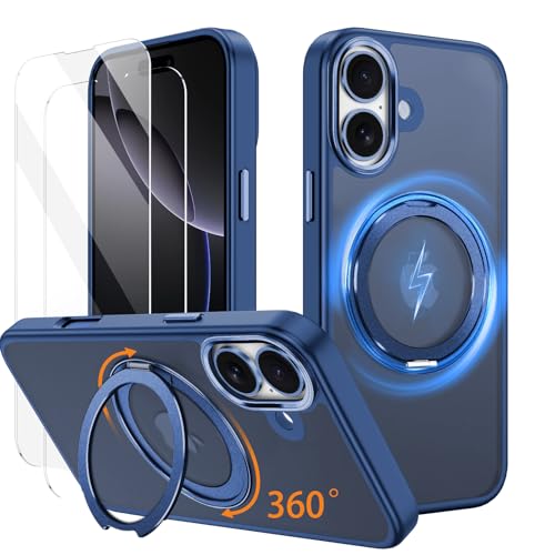 IMEIKONST Hülle für iPhone 16 Plus mit 2 Stück Schutzfolie, 360° Drehbarer Ständer Magnetische für MagSafe Militär Stoßfest Schutzhülle Transluzente Handyhülle für iPhone 16 Plus. Blau JSZJ IMEIKONST Hülle für iPhone 16 Plus mit 2 Stück Schutzfolie, 360° Drehbarer Ständer Magnetische für MagSafe Militär Stoßfest Schutzhülle Transluzente Handyhülle für iPhone 16 Plus. Blau JSZJ von IMEIKONST