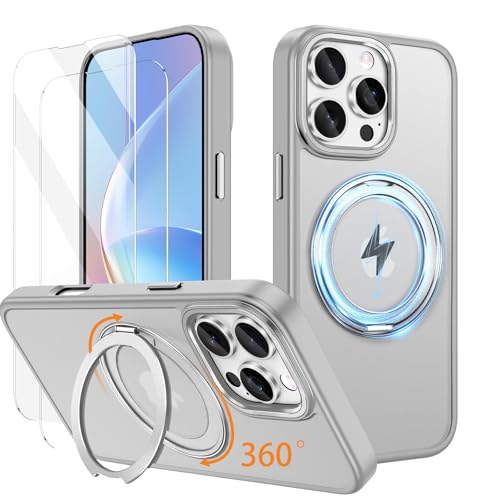 IMEIKONST Hülle für iPhone 16 Pro Max mit 2 Stück Schutzfolie, 360° Verstellbarer Metall-Ringhalter Magnetische Kratzfest Schutzhülle Transluzente Handyhülle für iPhone 16 Pro Max. Grau JSZJ IMEIKONST Hülle für iPhone 16 Pro Max mit 2 Stück Schutzfolie, 360° Verstellbarer Metall-Ringhalter Magnetische Kratzfest Schutzhülle Transluzente Handyhülle für iPhone 16 Pro Max. Grau JSZJ von IMEIKONST