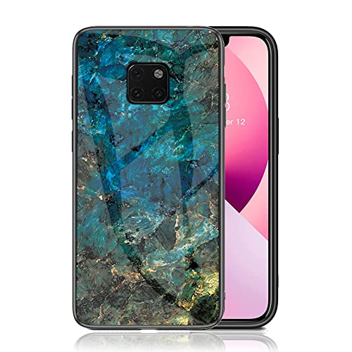 IMEIKONST Kompatibel mit Huawei Mate 20 Pro Hülle Gehärtetes Glas Rückseite + Stoßfest Weicher Bumper Handyhülle Marmor Ultradünne Schutzhülle für Huawei Mate 20 Pro. Smaragd Blau LSM von IMEIKONST