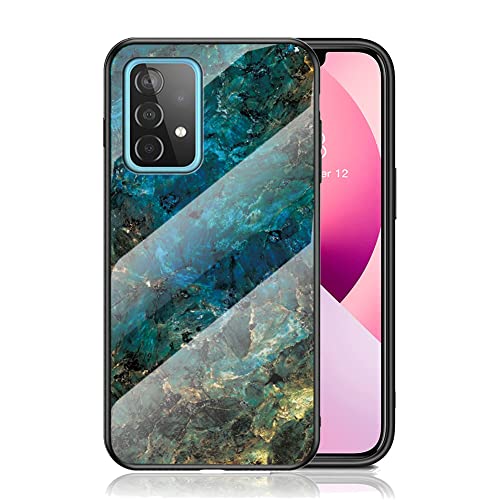 IMEIKONST Kompatibel mit Samsung Galaxy A52 Glitzer Hülle Gehärtetes Glas Rückseite + Stoßfest Weicher Bumper Handyhülle Marmor Ultradünne Schutzhülle für Samsung A52. Smaragd Blau LSM von IMEIKONST