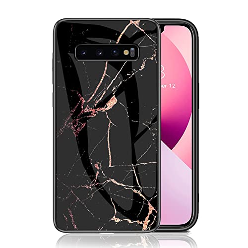 IMEIKONST Kompatibel mit Samsung Galaxy S10 5G Glitzer Hülle Gehärtetes Glas Rückseite + Stoßfest Weicher Bumper Handyhülle Marmor Kratzfeste Schutzhülle für Samsung S10 5G. Schwarz Gold LSM von IMEIKONST