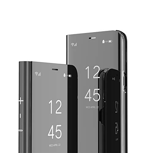 IMEIKONST Kompatibel mit iPhone 14 Hülle, Buchstil Handyhülle Schmink Spiegel Klare Sicht Ständer Schutzhüllen Tasche Klapphülle für iPhone 14. Flip Mirror Schwarz QH von IMEIKONST