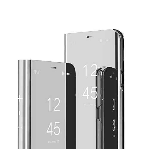 IMEIKONST Kompatibel mit iPhone 15 Pro Hülle, Buchstil Handyhülle Schmink Spiegel Klare Sicht Ständer Schutzhüllen Tasche Klapphülle für iPhone 15 Pro. Flip Mirror Silber QH von IMEIKONST