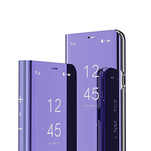 IMEIKONST Kompatibel mit iPhone 15 Pro Max Hülle, Buchstil Handyhülle Schmink Spiegel Klare Sicht Ständer Schutzhüllen Tasche Klapphülle für iPhone 15 Pro Max. Flip Mirror Violett QH von IMEIKONST