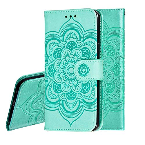IMEIKONST LG G8 Hülle Mandala Embossed Premium Leder Flip Brieftasche Kartenfächern Holder Magnetic Ständer Schutzhülle Handyhülle für LG G8 ThinQ Mandala Green LD von IMEIKONST