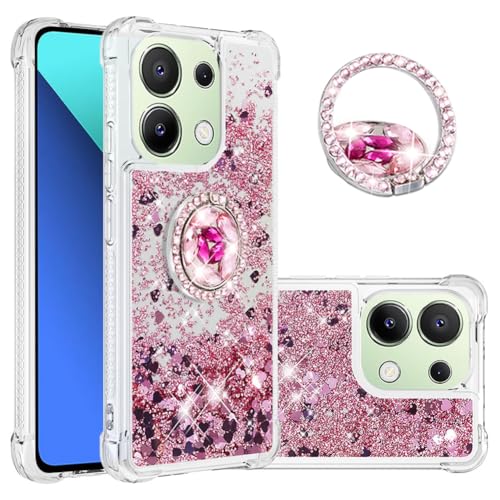 IMEIKONST Redmi Note 13 4G Hülle mit Kristall Ring Ständer, Glitzer Pailletten Treibsand Transparenter Schutzhülle Stoßfest TPU Bumper Handyhülle für Redmi Note 13 4G. Love Rose YBZ von IMEIKONST