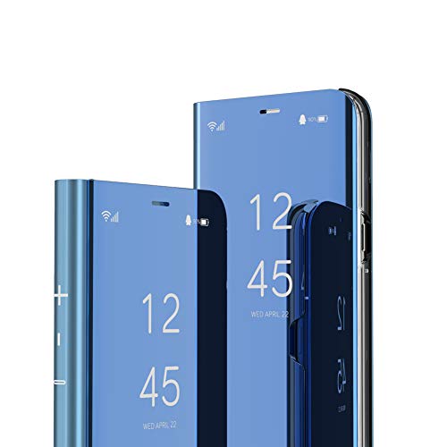 IMEIKONST Samsung A30S Hülle Bookstyle Spiegel Makeup Clear View Ständer Full Body Schutzhüllen Bumper Flip Folio Handyhülle Hülle für Samsung Galaxy A50 / A50S Flip Mirror: Blue QH von IMEIKONST