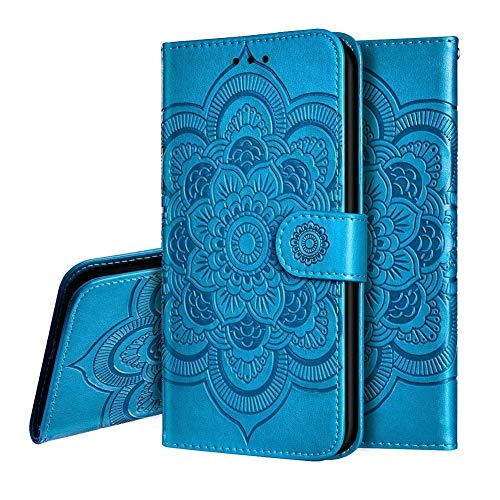IMEIKONST Samsung M20 Hülle Mandala Embossed Premium Leder Flip Brieftasche Kartenfächern Holder Magnetic Ständer Schutzhülle Handyhülle für Samsung Galaxy M20 Mandala Blue LD von IMEIKONST