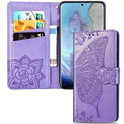 IMEIKONST Xiaomi Pocophone F1 Hülle Elegant Embossed Flower Card Holder Brieftasche PU Leder Durable Magnetic Flip Ständer Schutzhülle Handyhülle für Xiaomi Poco F1 Butterfly Lavender SD von IMEIKONST