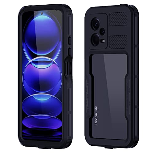 IMEIKONST für Redmi Note 12 5G Wasserdicht Hülle, IP68 360 Grad Schutzhülle Stoßfest Staubdicht Sturzfest Wasserfest Panzerhülle Displayschutz Outdoor Handyhülle für Redmi Note 12 5G. Schwarz FS von IMEIKONST