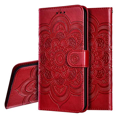IMEIKONST iPhone XR Hülle Mandala Embossed Premium Leder Flip Brieftasche Kartenfächern Holder Magnetic Ständer Schutzhülle Handyhülle für iPhone XR Mandala Red LD von IMEIKONST