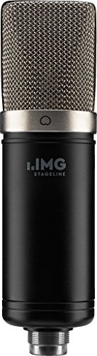 IMG STAGELINE ECMS-70 Großmembran Kondensator-Mikrofon, Vokal- und Instrumenten-Mikro für den professionellen Studio-Einsatz inkl. Mikrofon-Halter, Adapterschraube und Ledertasche, in Schwarz/Silber von IMG