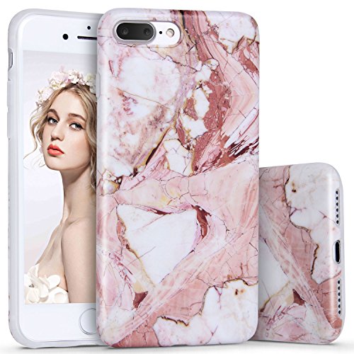 IMIKOKO® Hülle für iPhone 8 Plus/iPhone 7 Plus Marmor Hülle Matt Soft Silicone Slim TPU Handytasche Flexible Schutzhülle Soft Back Cover Gummi Dünn(Rosa Weiß) von IMIKOKO