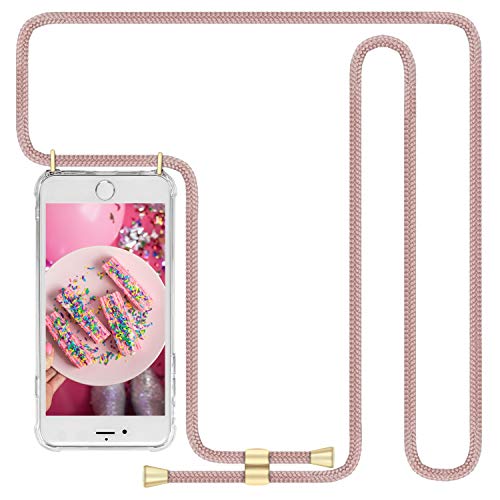 IMIKOKO Handykette Hülle für iPhone 7/iPhone 8/iPhone SE(2020) Necklace Hülle mit Kordel zum Umhängen Silikon Handy Schutzhülle mit Band - Schnur mit Case zum umhängenSE 3 SE 2022 (Rosegold) von IMIKOKO