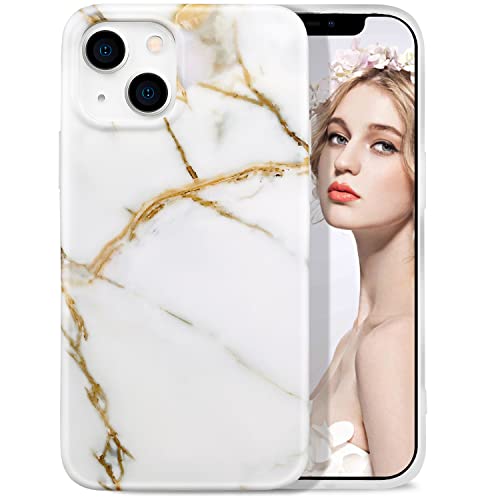 IMIKOKO Hülle Kompatibel mit iPhone 13, Weiß & Gold Marmor TPU Handyhülle Schutzhülle Handytasche Case Cover für 6,1 Zoll von IMIKOKO