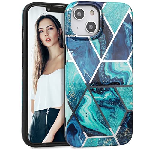 IMIKOKO Hülle Kompatibel mit iPhone 14, Blau Glitzer Marmor TPU Handyhülle Schutzhülle Case Cover für 6,1 Zoll von IMIKOKO