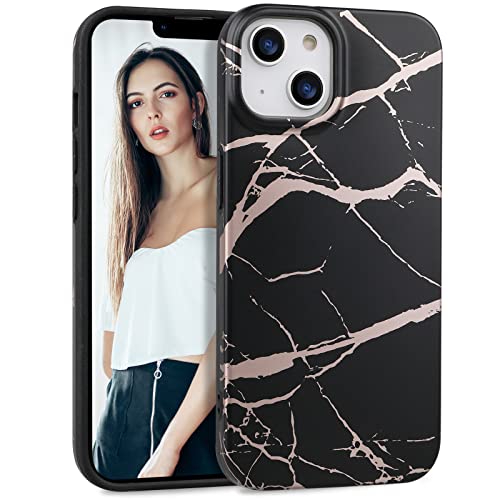 IMIKOKO Hülle Kompatibel mit iPhone 14, Schwarz & Rosegold Marmor TPU Handyhülle Schutzhülle Case Cover für 6,1 Zoll von IMIKOKO