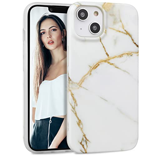 IMIKOKO Hülle Kompatibel mit iPhone 14, Weiß & Gold Glitzer Marmor TPU Handyhülle Schutzhülle Case Cover für 6,1 Zoll von IMIKOKO